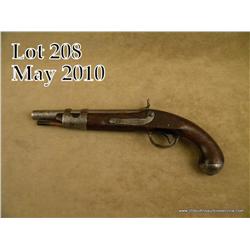 S. North Model 1816 conversion to percussion  single shot Martial pistol, .54 cal., 9” barrel,  wood