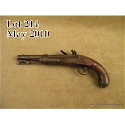 A. Waters flintlock Martial single shot pistol,  .54 cal., 8-1/2” barrel, dark brown patina finish, 