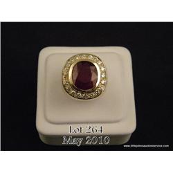 Natural African Ruby Man's ring. Approx. 15ct,  mounted in 14ct with 1-1/4 surrounding round  brilli