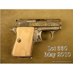 Engraved Astra Pocket Model semi-auto pistol,  6.35mm cal., 2-1/4” barrel, nickel finish, faux  ivor