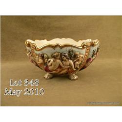 Large Capodimonte porcelain bowl, approx. 6-1/2”  high, 12” long and 8” wide; in overall excellent  