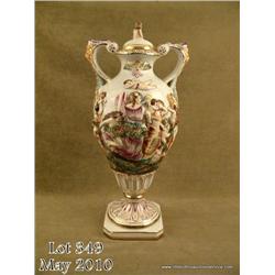 Capodimonte porcelain large covered vase, approx.  22” in height and approx. 10” in diameter at  wid