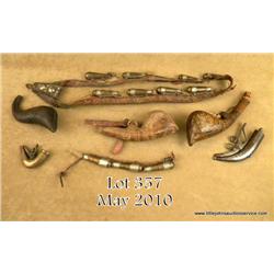 Lot of middle eastern antiquities including an  Arabic leather belt with decorated brass chargers  f