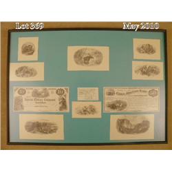 Interesting framed lot of mining documents and  high art etchings carefully reproduced from the  ori