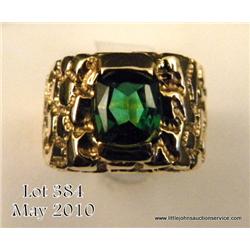14kt yellow gold nugget style ring set with one  green tourmaline of approx. 3.00 carats, 15.5  gram
