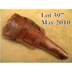 Double loop leather stock holster for a Colt SAA  7-1/2” barrel with cactus flower  and bordered  to