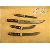 Image 2 : Lot of four large skinning knives, unmarked, all  with three rivet wood grips, all with pewter  guar
