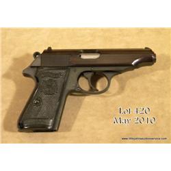 Walther Model PP DA semi-auto pistol, 9mm kurz, 4”  barrel, blue finish, checkered Walther black  pl