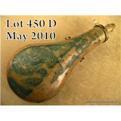 Large plain brass shotgun flask by Batty dated  1847, approx. 9-1/2” x 4” in overall untouched  good