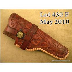 H.H. Heiser marked tooled brown leather holster  for a Colt Woodsman or High standard semi-auto  pis