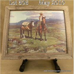 Framed original Frank Tenney Johnson color print,  circa late 1930s in excellent condition entitled 