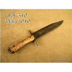 Great antique large hand-made unmarked Bowie  knife, approx. 14-1/2" overall with an 8-1/2"  blade a