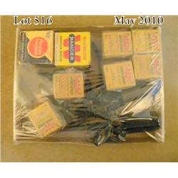 Small lot of ammo and early re-loading tools  including six boxes of Winchester shotgun shells  in .