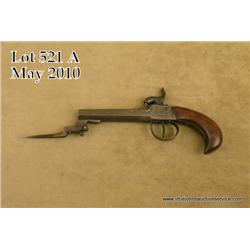English center hammer single shot percussion  pocket pistol with under barrel folding bayonet,  .52 