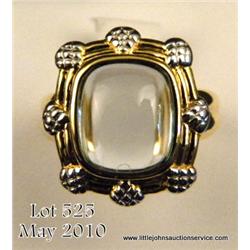 High quality 14 karat yellow two-tone gold ladies  ring bezel set with nice cabochon blue topaz  wei