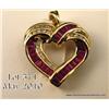 Image 1 : One ruby and diamond heart pendant in 14 kt yellow  gold. Set with approx 1 ct rubies and approx 0.3