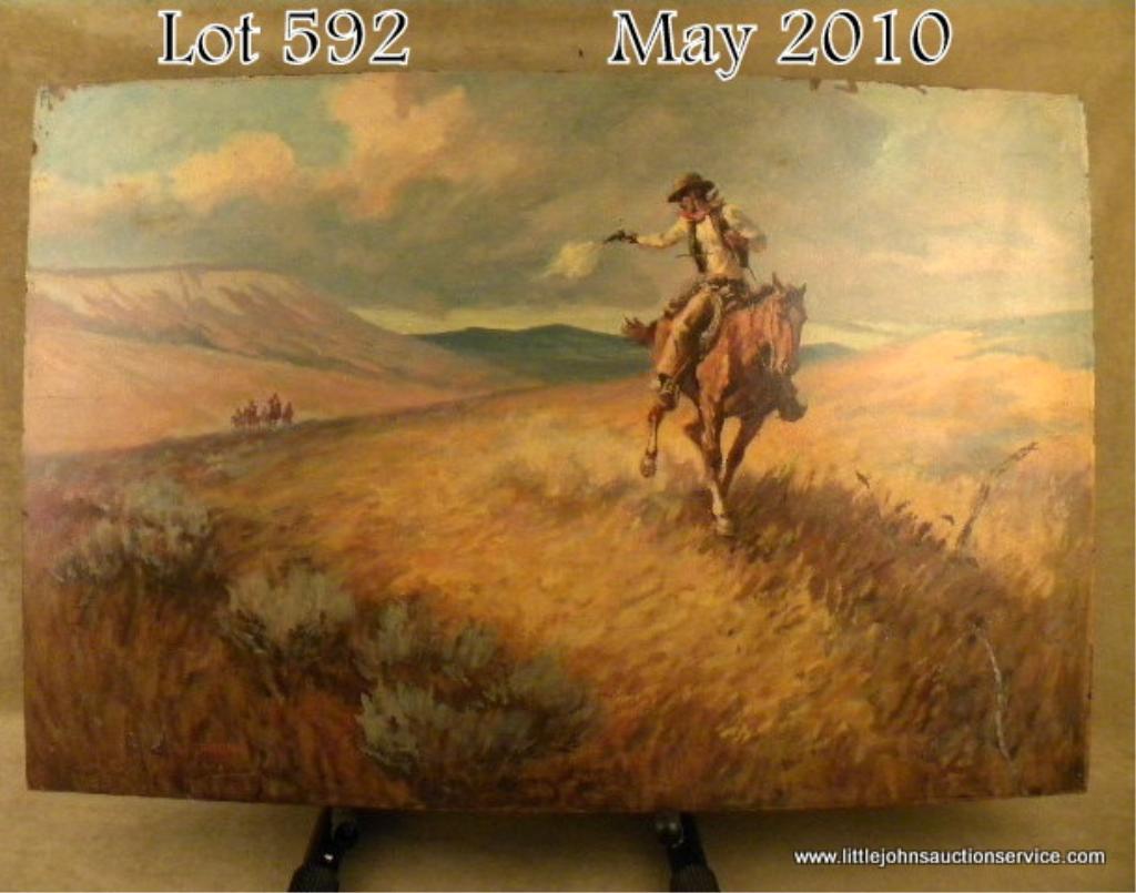 Original oil painting on artists board of Cowboy shooting at Posse who ...