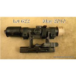 German WWII sniper scope marked GW2F4, numbered  31133 and DDX. on rough late war cast mt.  (origina