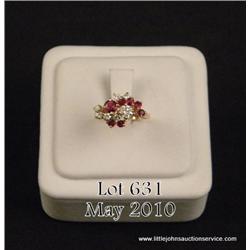 High quality 14 karat yellow gold ladies cluster  design ring set with a fine round diamond weighing