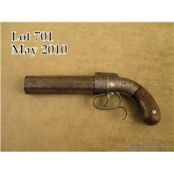 Allen & Thurber Dragoon size percussion pepperbox  pistol, .36 cal., 6” barrel, light grey finish,  