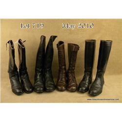 Lot of 4 pairs of various WWI to WWII military  boots. One pair resoled, others fair to good.  Three