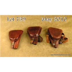 Lot of 3 Japanese Nambu clam-shell leather  holsters; Two with straps. Good to very good.  Minor sti