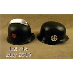 Lot of two German military helmets; one  Scandinavian volunteer, one fire protection  helmet. Both h