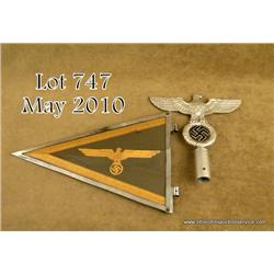 Lot of WWII German naval flag officer’s car  pennant and political flag pole top. Very good  conditi