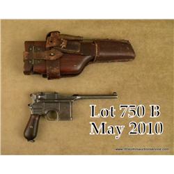 Broomhandle Mauser semi-auto pistol, 7.63mm cal.,  5-1/2” barrel, blue finish, grooved wood grips,  