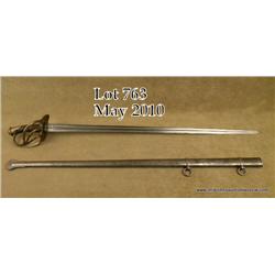 French Heavy Dragoon sword and metal scabbard,  approx. 46” overall and approx. 39-1/2” fluted  blad