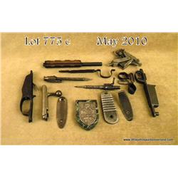 Large bonanza lot of German military firearms  parts including sights, wood bases for Luger  magazin