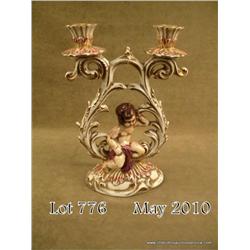 Capodimonte porcelain double candle holder,  approx. 12” in height and approx. 8” wide in  excellent