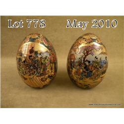 Beautiful pair of ornately painted Satsuma  porcelain eggs approx. 6-1/2” high and approx. 4”  in di