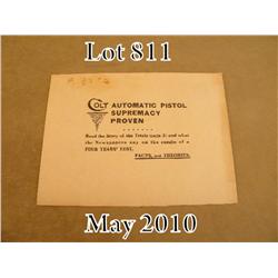 Colt Patent Fire Arms Mfg. Co. early advertiser  for the Colt Model 1911 pistol, approx. 17” x 12”  