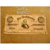 Image 1 : Confederate $50 bill with portrait of Jefferson  Davis on the front and signed by “A. Baker” for  Tr
