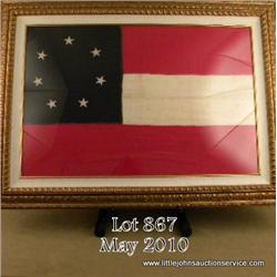 Beautifully framed Civil War-style flag in red,  white and blue with seven white stars on a blue  fi