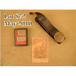 Collectible lot of items including a Civil War era  leather shoulder strap with brass circular plate