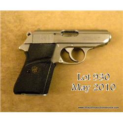 Walther PPK/S Model DA semi-auto pistol, .380  cal., 3-1/4” barrel, stainless steel construction,  w