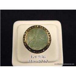 Ladies 14kt yellow gold handcrafted carved  cabochon green beryl weighing approx. 75 carats  surroun