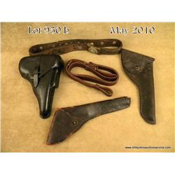 Misc. lot of old leather items from an Eastern  estate including an old German military belt and  bu