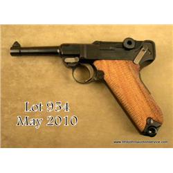 Luger style semi-auto pistol by Mauser, imported  by Interarms, 9mm Luger cal., 4” barrel, blue  fin