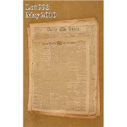 Lot of seven original early American newspapers  including New York Tribune, Daily Union, Patriot  a