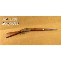 Rare factory engraved Model 1873 Winchester short  rifle, 44-40 cal., 20” octagon barrel, set  trigg