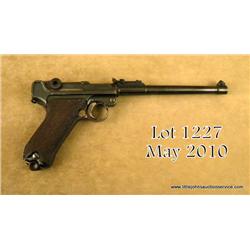 WW I era German Luger semi-auto pistol, by DWM  dated 1916, 9mm cal., 8” barrel, fine tuning front  