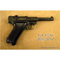 Luger semi-auto pistol, WW II era 9mm cal., marked  S 42 on toggle indicating manufacture by Mauser,