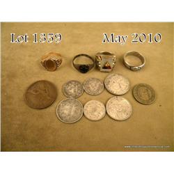 Lot of military jewelry including SS Officer’s  ring, WWI German Patriotic ring, U.S. 7th Armor  div