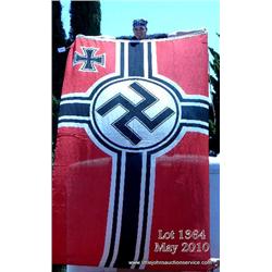German WWII era Kreigsmarine naval ensign  measuring nearly 11' by 5', showing Nazi  inspection with