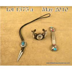 Lot of three Indian silver and turquoise jewelry  including a beautiful expandable watchband with  s