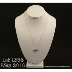 Splendid 10 karat white gold ladies dragonfly  design pendant set with four matching pink topaz  wei