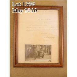 Lot of two important original WW I era letters and  photographs framed and in overall very good  con
